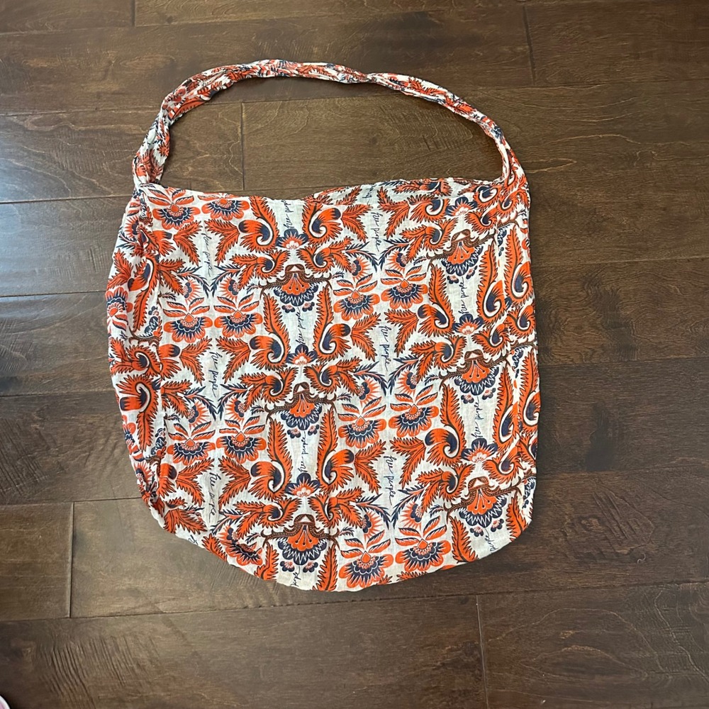 Free People Cloth Reusable Cotton Tote Bag Boho Floral Orange Blue 19x20"